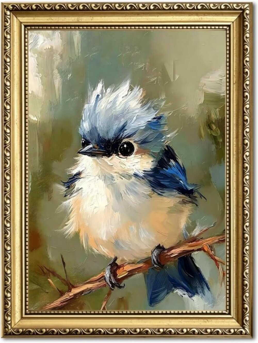 Charming Gold Framed Bird Wall Art, Rustic Animal Canvas Print for Home Decor